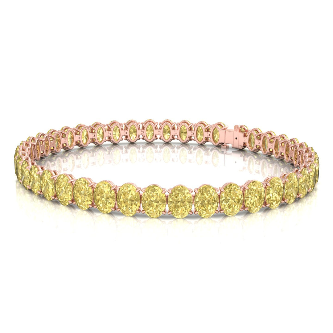 Fancy Yellow Oval Cut Lab Grown Diamond Tennis Bracelet Rose Gold 18K
