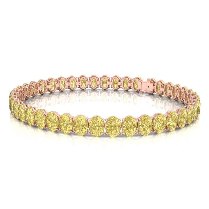 Fancy Yellow Oval Cut Lab Grown Diamond Tennis Bracelet Rose Gold 18K