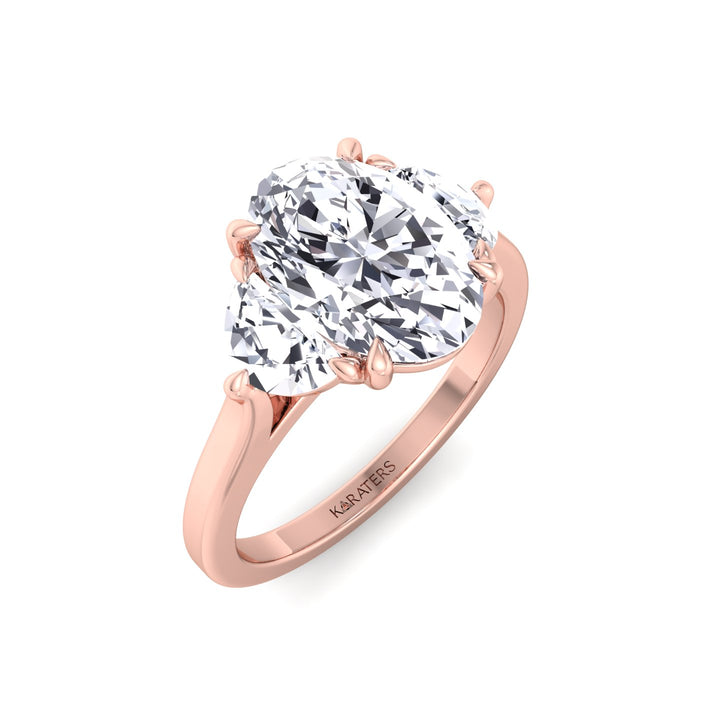 Oval Shape Lab Grown Diamond Engagement Ring with Half Moon Sidestones Rose Gold 18K