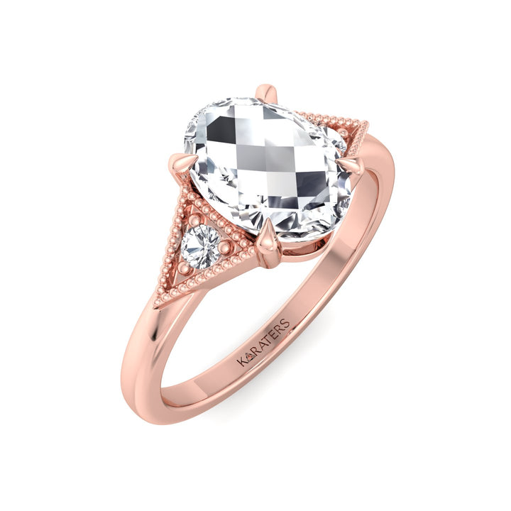 Vintage Style Oval Shape Rose-Cut Lab Grown Diamond Engagement Ring Rose Gold 18K