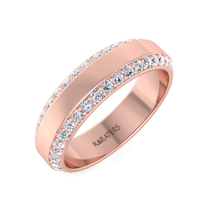 Beveled Edge Lab Grown Diamond Wedding Band Rose Gold 18K