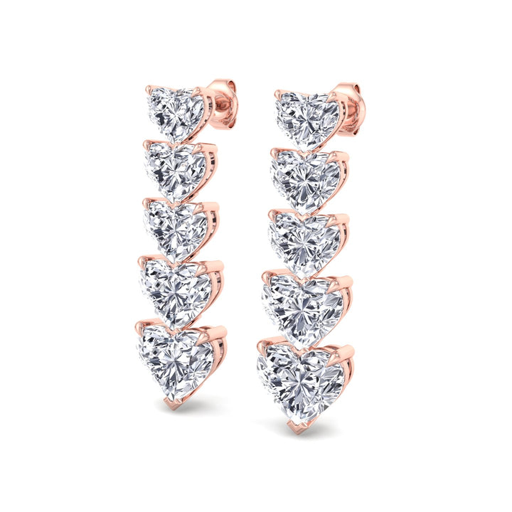 Dangle Heart Shape Lab Grown Diamond Tennis Earrings Rose Gold 14K