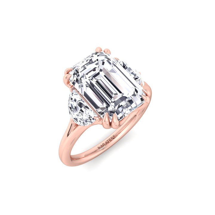 Emerald & Trapezoid Three Stone Lab-Diamond Engagement Ring RG