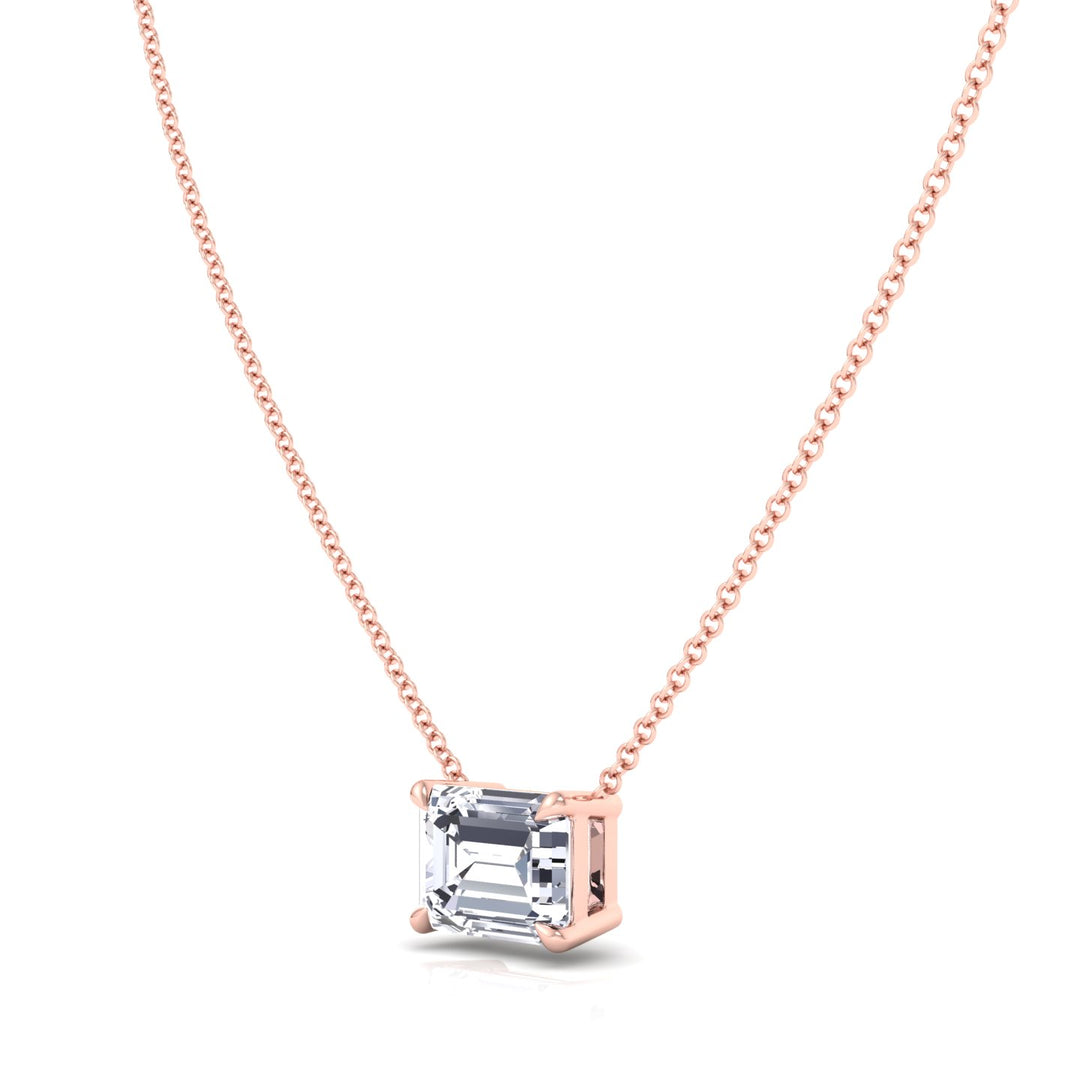 Floating Emerald Shape Lab Grown Diamond Pendant Rose Gold 14K