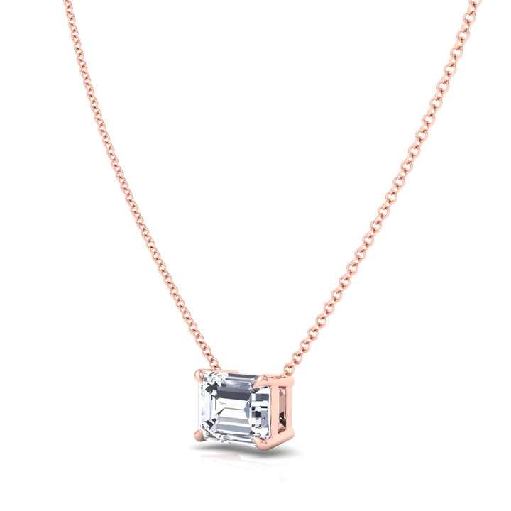 Floating Emerald Shape Lab Grown Diamond Pendant Rose Gold 14K