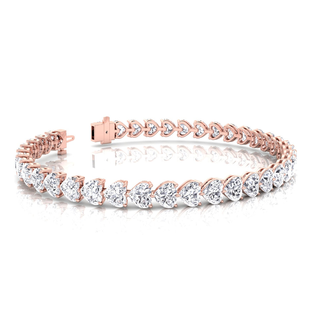 East to West Heart Shape Lab Grown Diamond Tennis Bracelet Rose Gold 18K