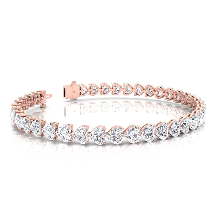 East to West Heart Shape Lab Grown Diamond Tennis Bracelet Rose Gold 18K