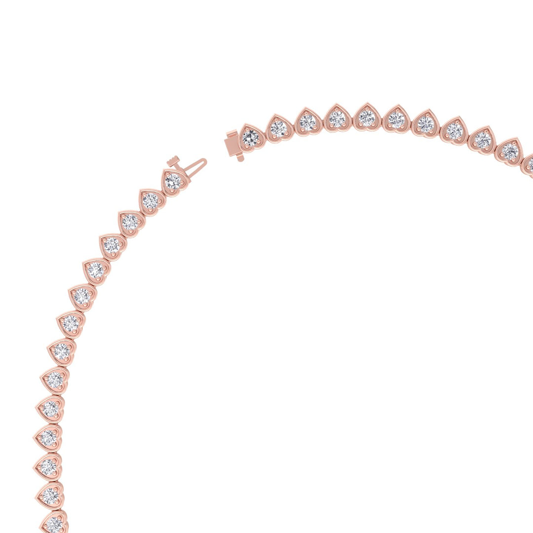 Heart Shape Bezel Set Lab Grown Diamond Tennis Necklace Rose Gold double safety clasp