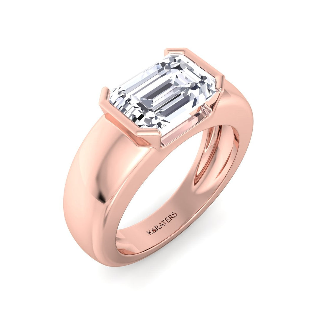 RG Emerald Cut Bezel Set Unisex Lab Grow Diamond Engagement Ring 