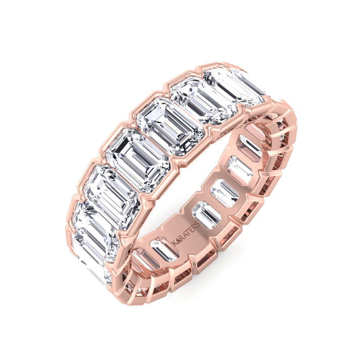 Half Bezel Set Emerald Cut Lab Grown Diamond Eternity Band Rose Gold 14K 
