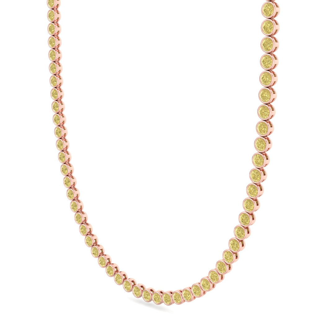 Bezel Set Fancy Yellow Lab Grown Diamond Tennis Necklace Rose Gold 2