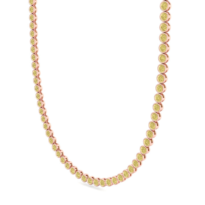 Bezel Set Fancy Yellow Lab Grown Diamond Tennis Necklace Rose Gold 2