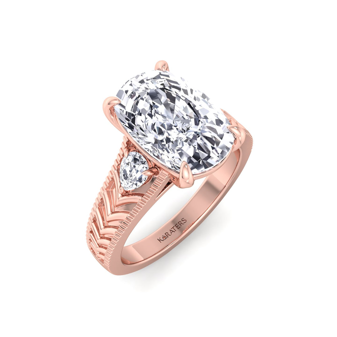 Vintage Style Elongated Cushion-Cut Lab Grown Diamond Engagement Ring with Pear Sidestones Rose Gold 18K