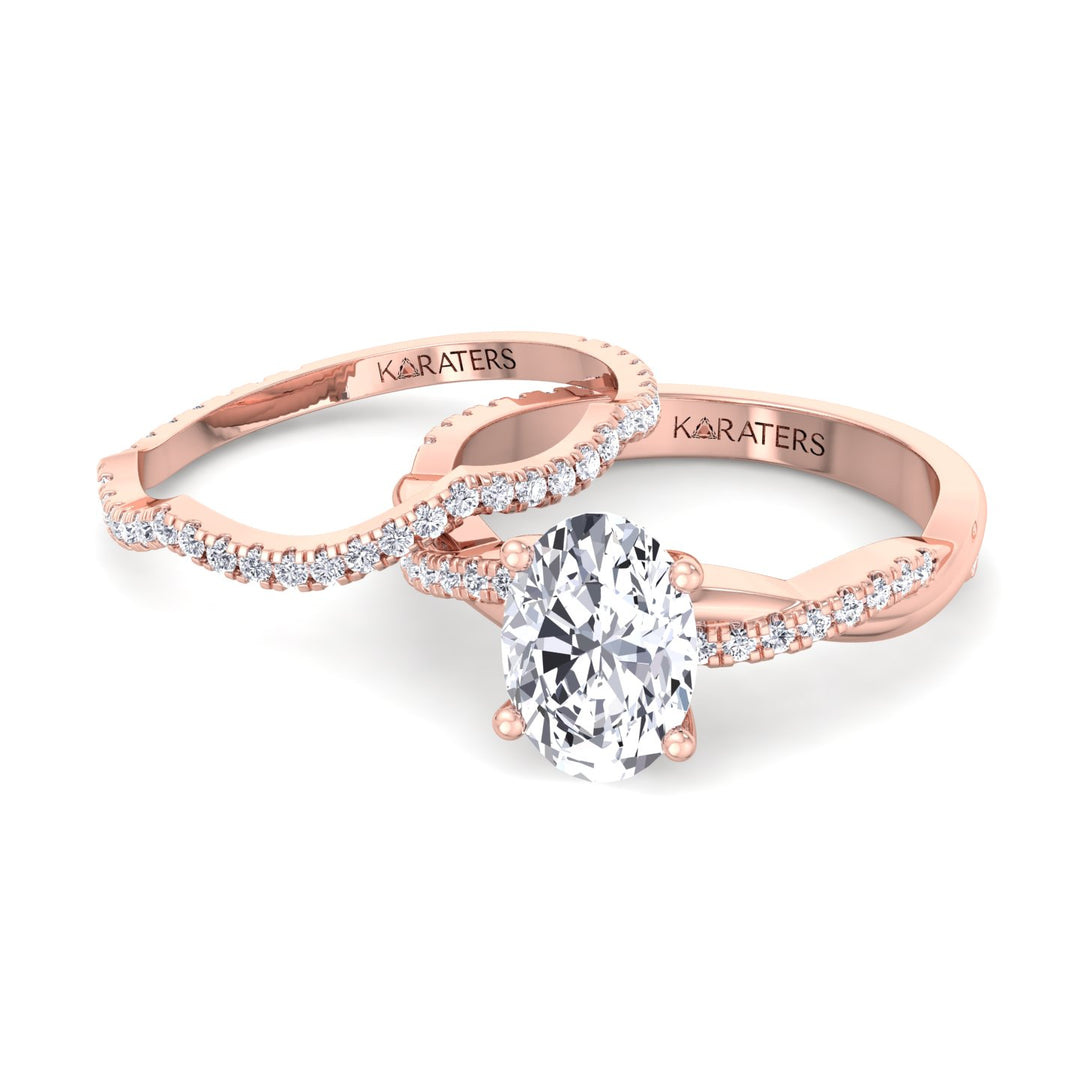 3.63CT Total Weight Oval with Oval Side Stones Grown Diamond Wedding Set Rose Gold 14K