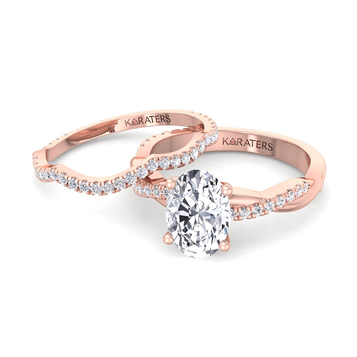 3.63CT Total Weight Oval with Oval Side Stones Grown Diamond Wedding Set Rose Gold 14K