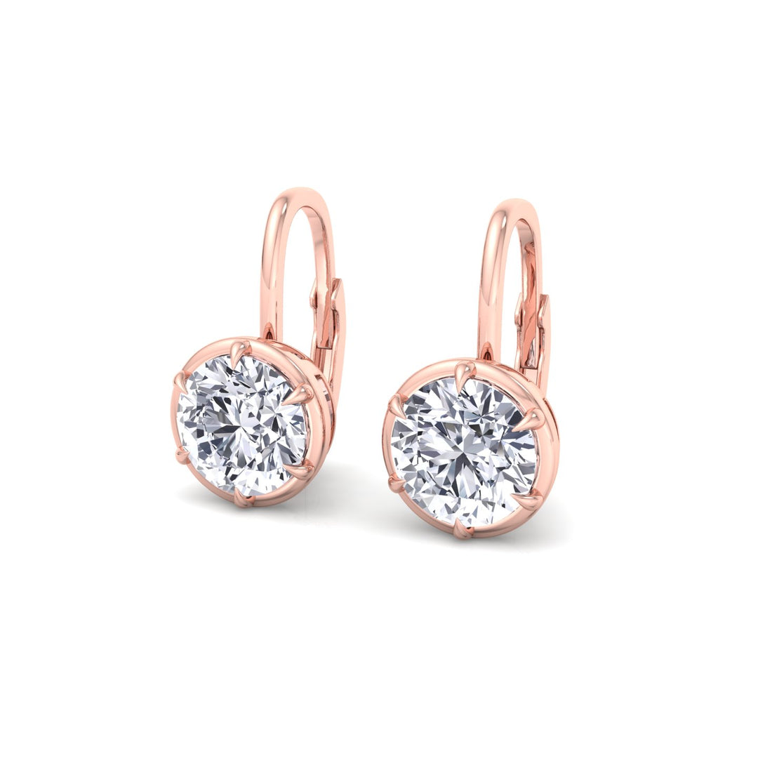 Round Shape Lab Grown Diamond Bezel Prong Drop Earrings Rose Gold 18K