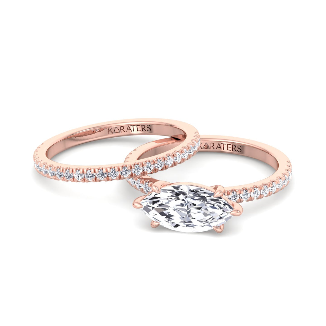 3.80CT Total Weight Marquise Shape Lab Grown Diamond Wedding Set Rose Gold 14K