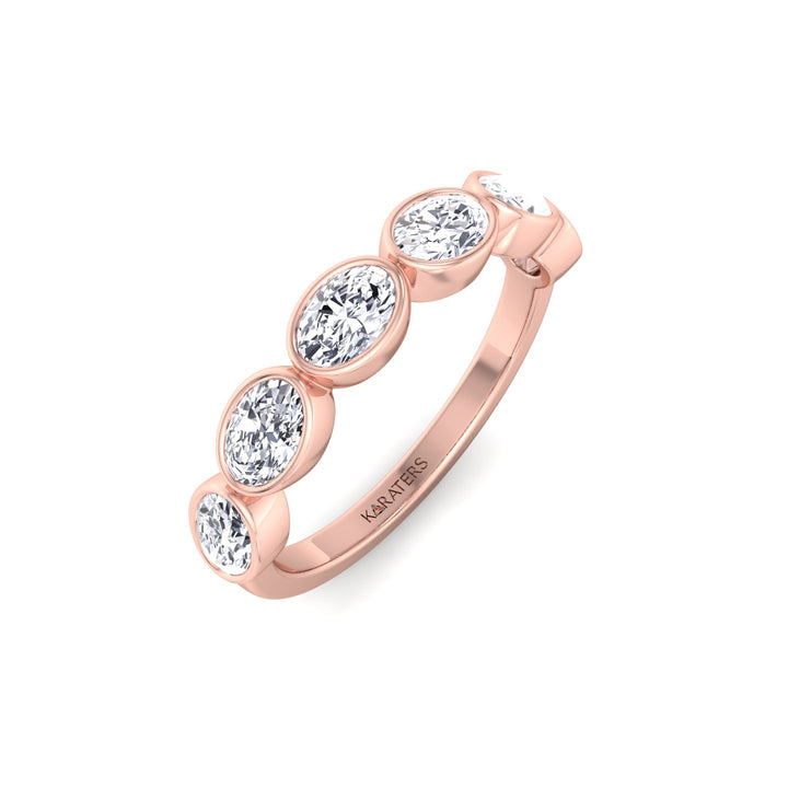 Bezel Set East To West Oval Shape Lab-Grown Diamond Halfway Eternity Band Rose Gold 18K