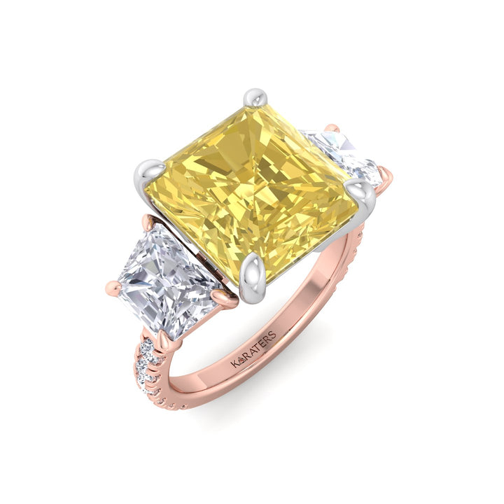 Fancy Yellow Radiant Cut Lab-Grown Diamond Engagement Ring with Pave Sidestones Rose Gold 18K