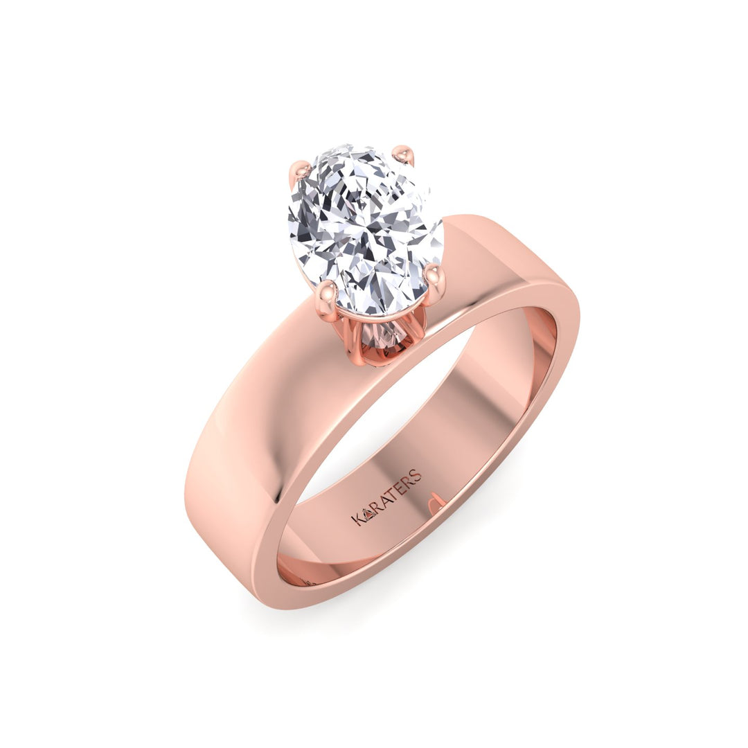 Oval Shape Lab Grown Diamond Engagement Ring with Wide Band Rose Gold 18K