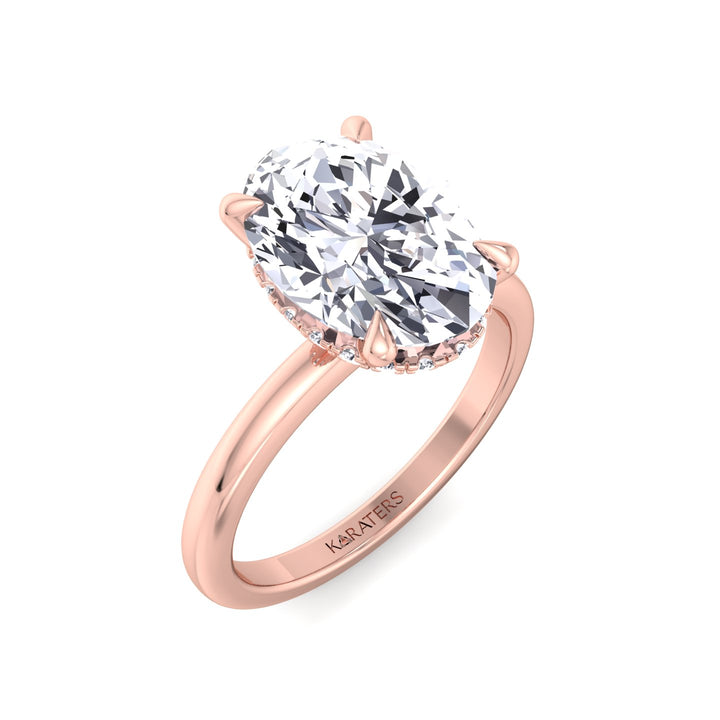 Invisible Halo Oval Shape Solitaire Lab-Grown Diamond Engagement Ring Rose Gold 14K