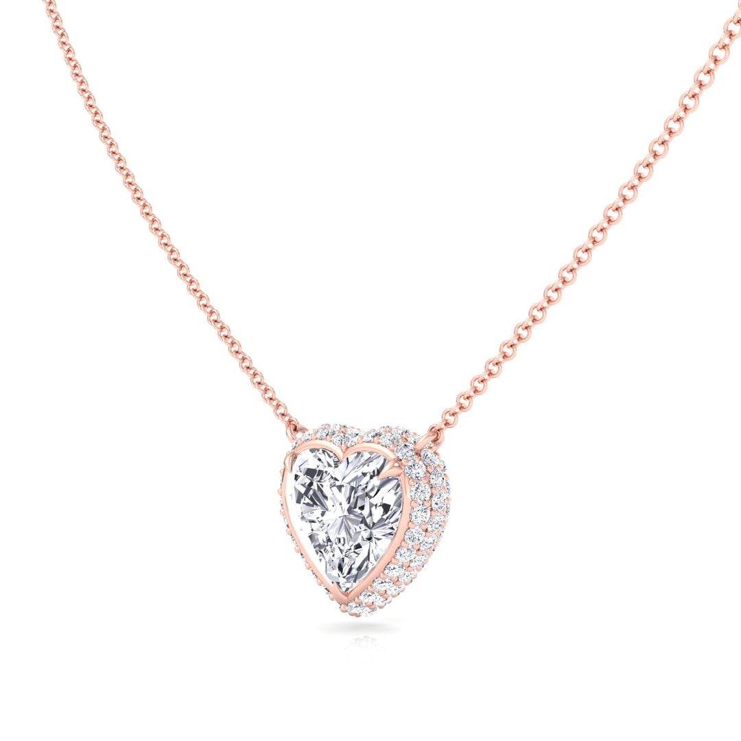 Invisible Halo Heart Shape Lab Grown Diamond Pendant Rose Gold 18K