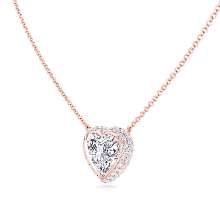 Invisible Halo Heart Shape Lab Grown Diamond Pendant Rose Gold 18K