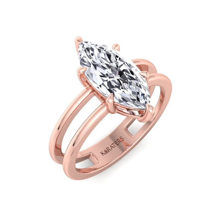 RG Marquise Cut Lab Grown Diamond with Double Band Ring side view