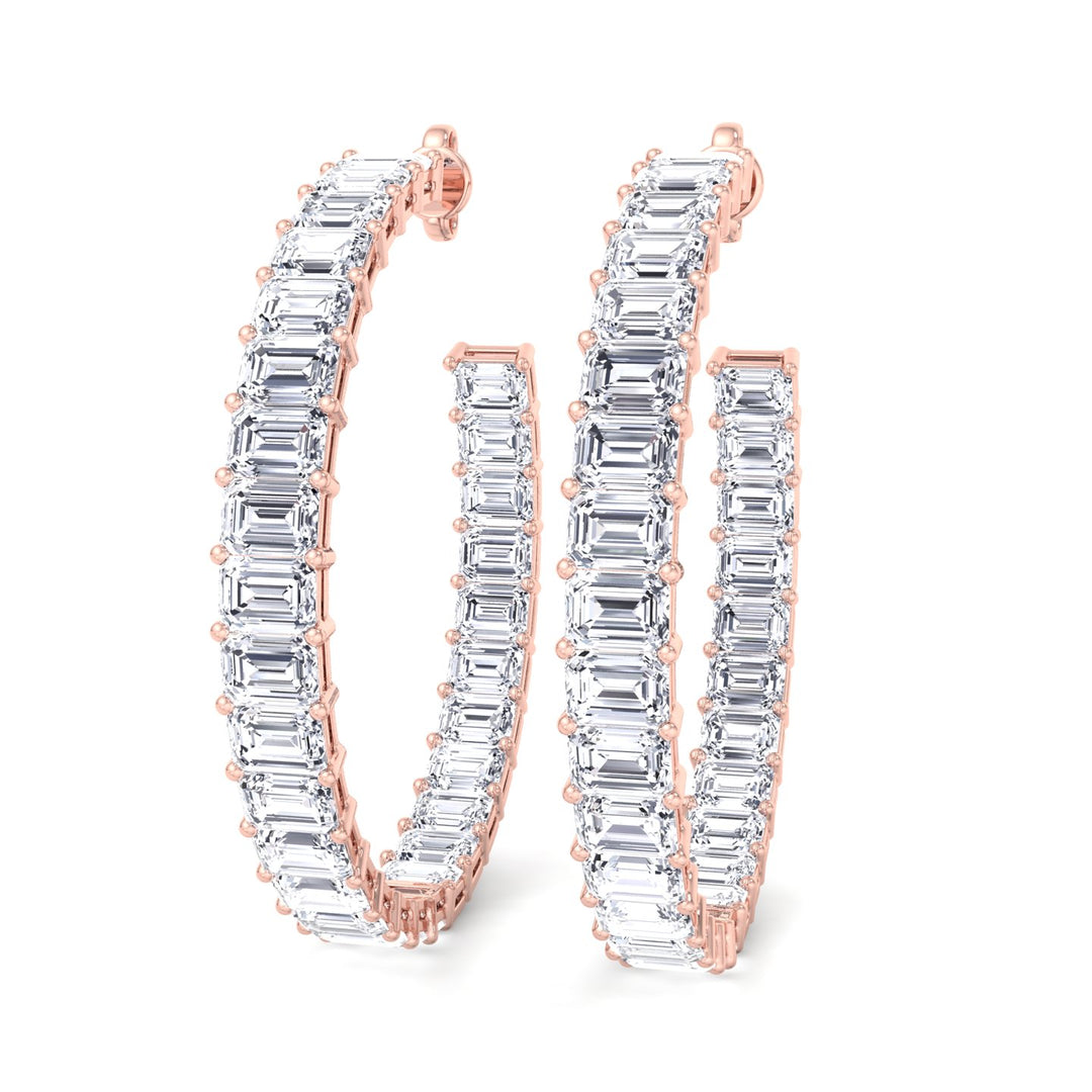 Emerald-Cut Lab Grown Diamond Hoops Rose Gold 18K