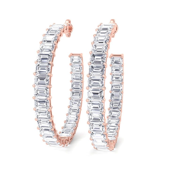 Emerald-Cut Lab Grown Diamond Hoops Rose Gold 18K