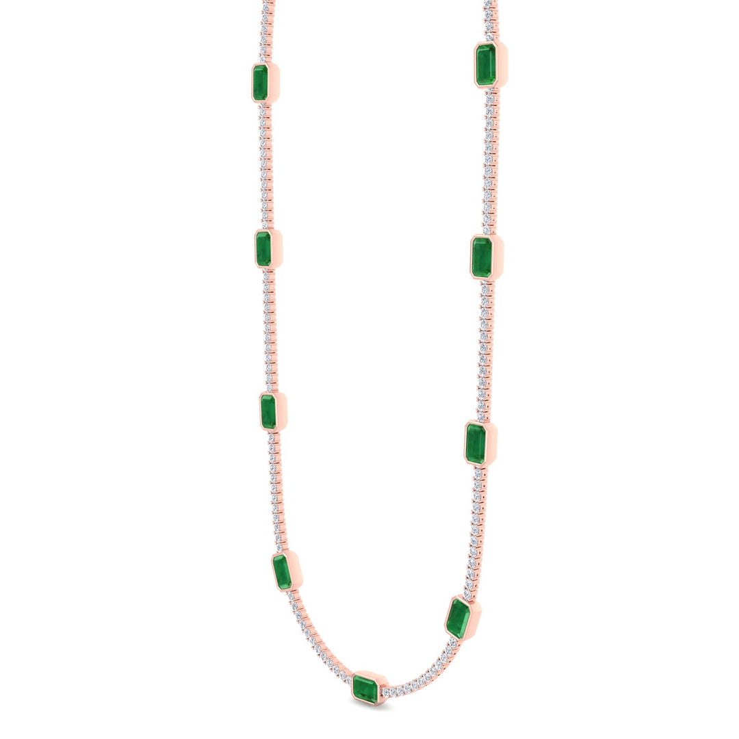 Lab Grown Emerald and Diamond Tennis Necklace Rose