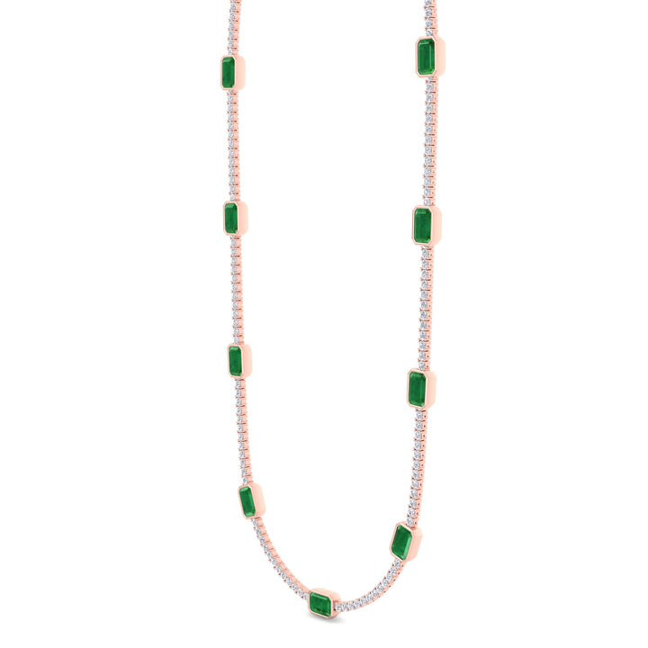 Lab Grown Emerald and Diamond Tennis Necklace Rose