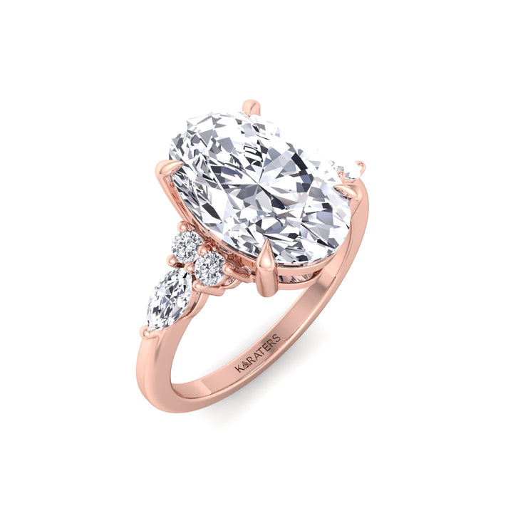 Oval Cut Lab Grown Diamond Engagement Ring with Round and Marquise Sidestones Rose Gold 18K