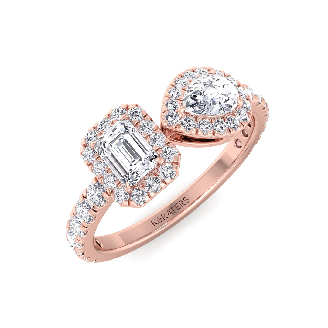 Toi Et Moi Halo Engagement Ring-Rose Gold