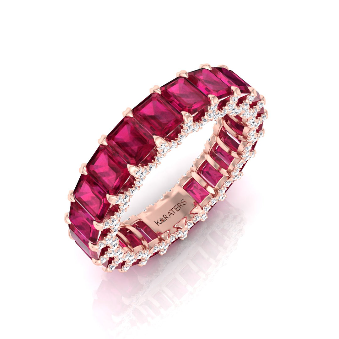 Emerald Cut Lab Grown Ruby Eternity Band - 14K- 18K -Rose Gold - 3CT - 6CT