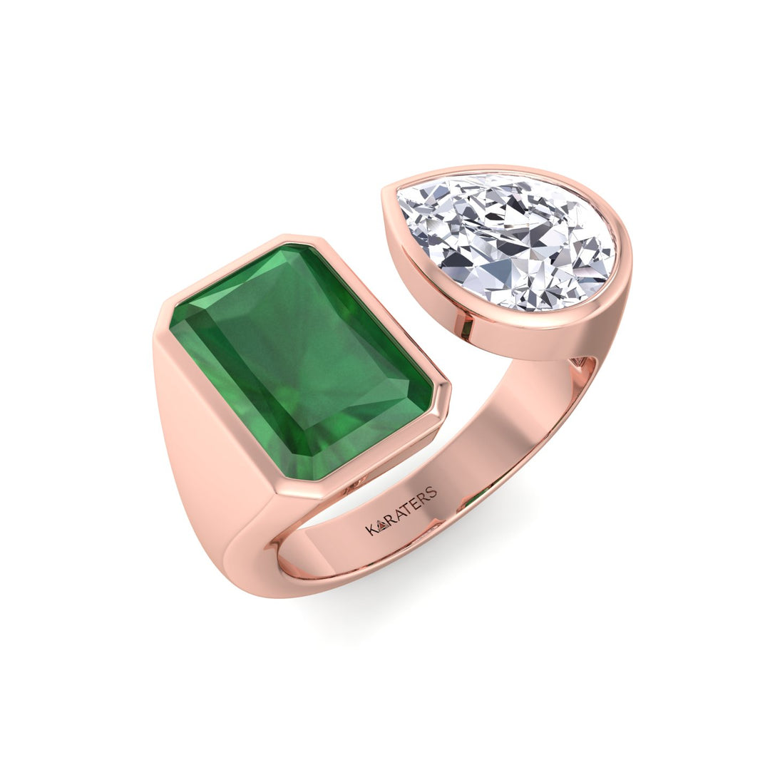 RG Radiant Green Emerald and Pear Shape Bezel Set Lab Grown Diamond side view