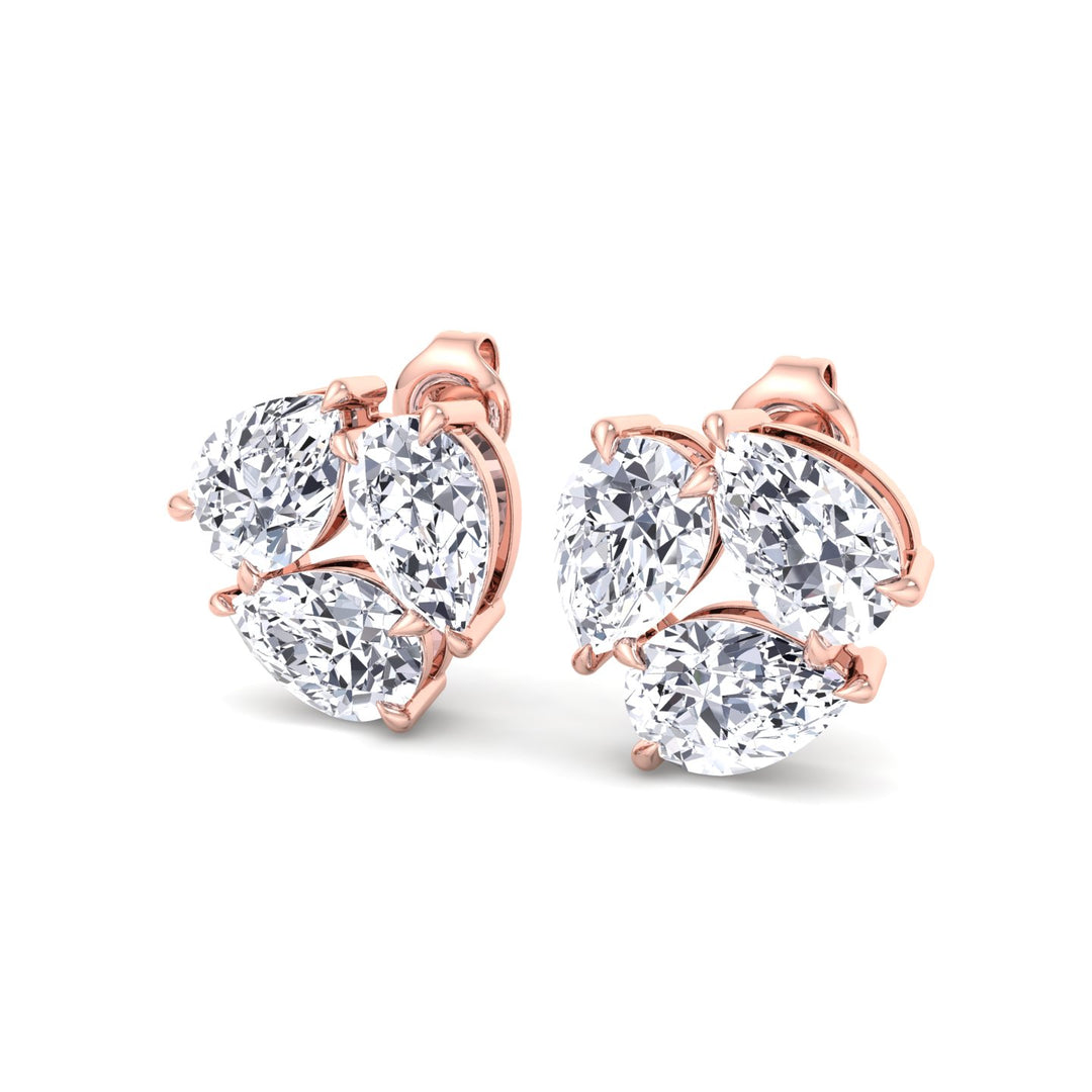 Triple Pear Shape Lab Grown Diamond Cluster Earrings Rose Gold 14K