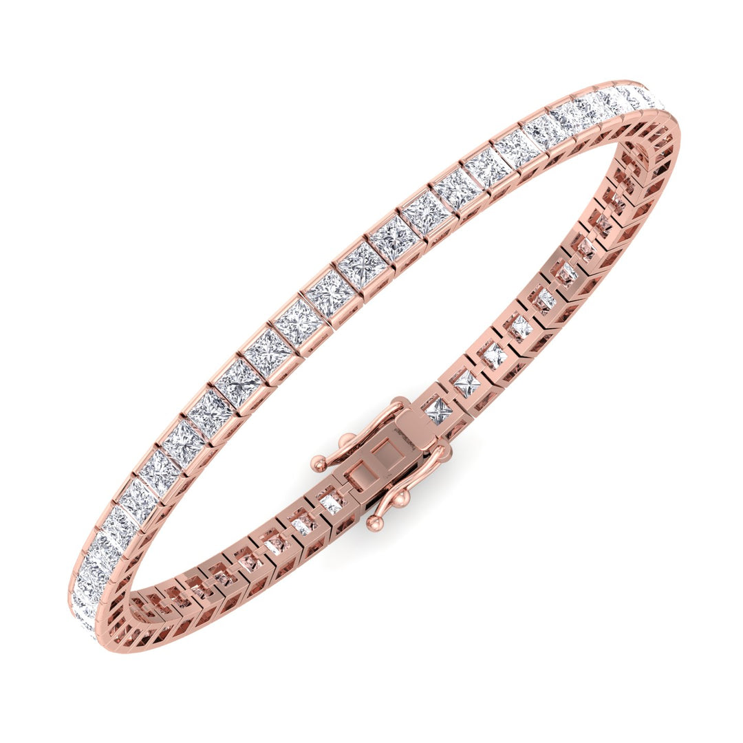 Princess Cut Lab Grown Diamond Tennis Bracelet 14K Solid Gold