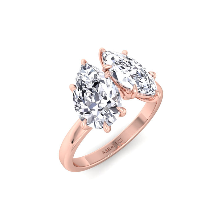 Toi Et Moi - Pear and Marquise Shape Lab Grown Diamond Engagement Ring Rose Gold 18K
