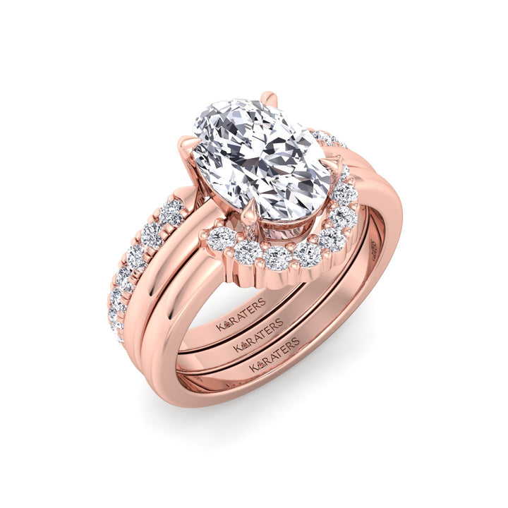 3.95CT Total Weight Oval Shape Lab Grown Diamond Wedding Set Rose  Solid Gold 14K 18K