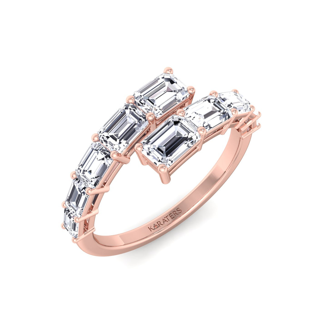 Graduated Emerald Shape Lab Grown Diamond Wrap Ring Rose Gold 18K