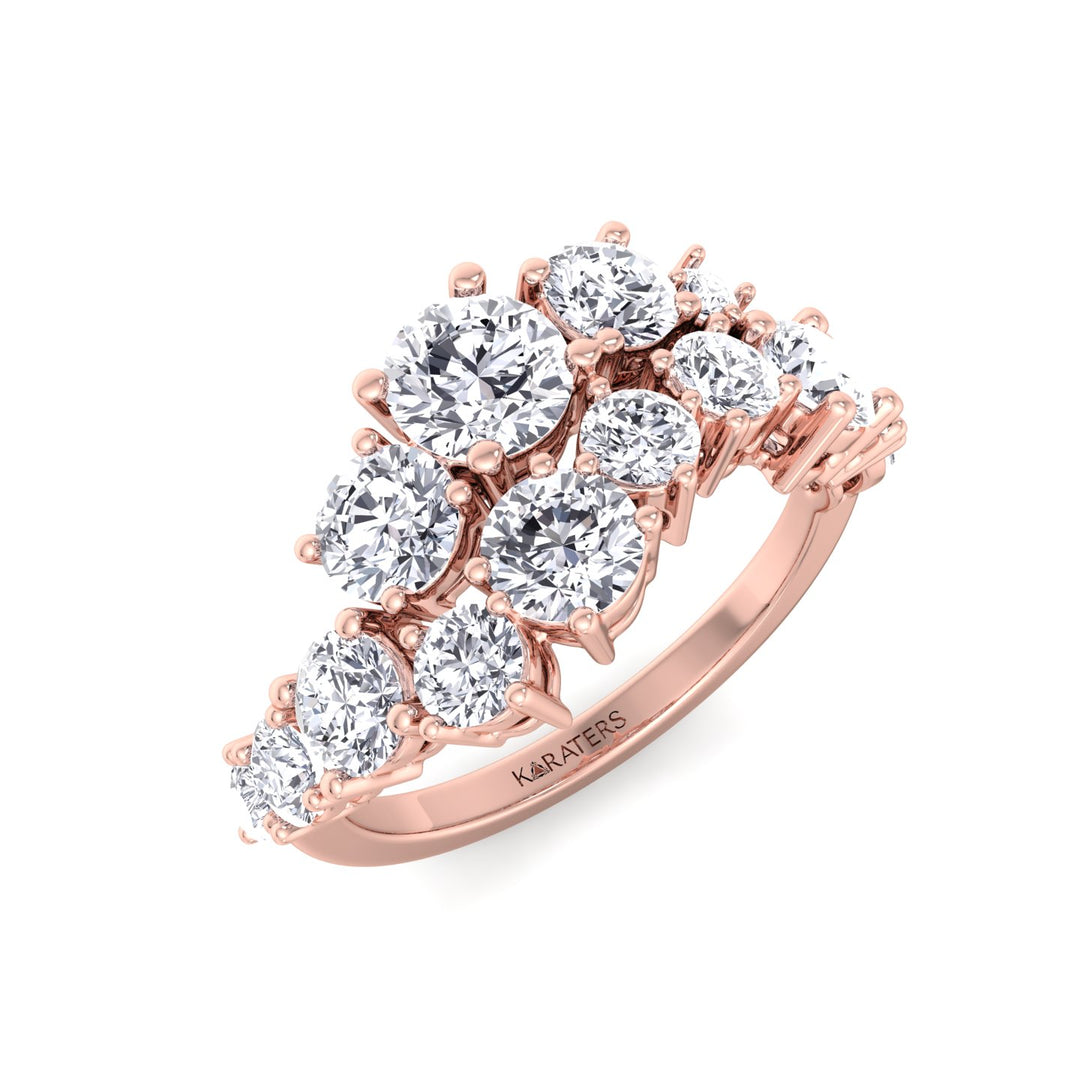 Clustered Graduated Round Shape Lab Grown Diamond Ring Rose Gold 18K