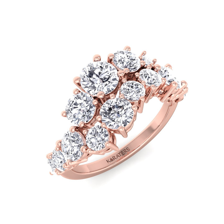 Clustered Graduated Round Shape Lab Grown Diamond Ring Rose Gold 18K