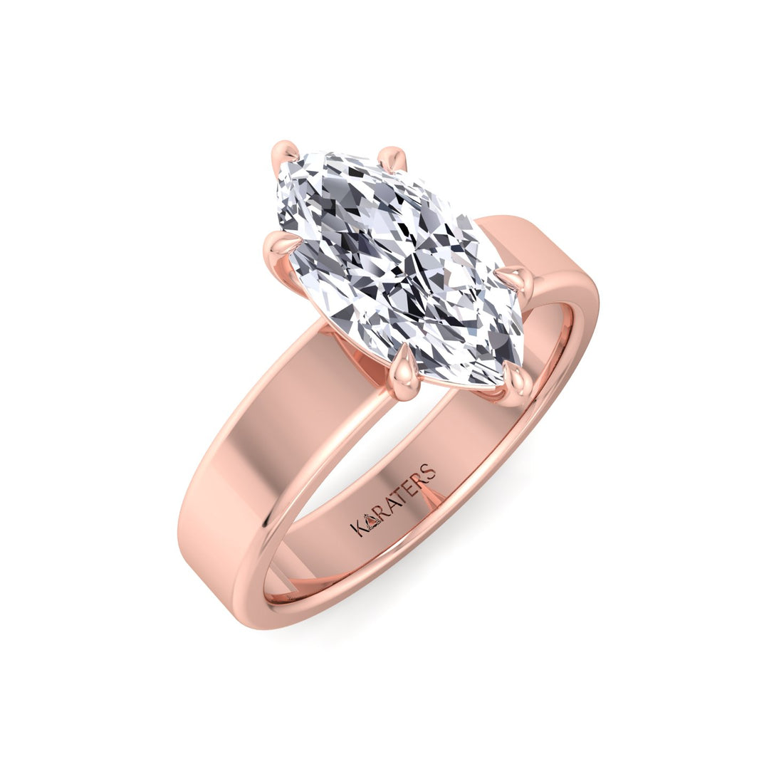 Marquise Shape Lab Grown Diamond Engagement Ring with Wide Band Rose Gold 14K