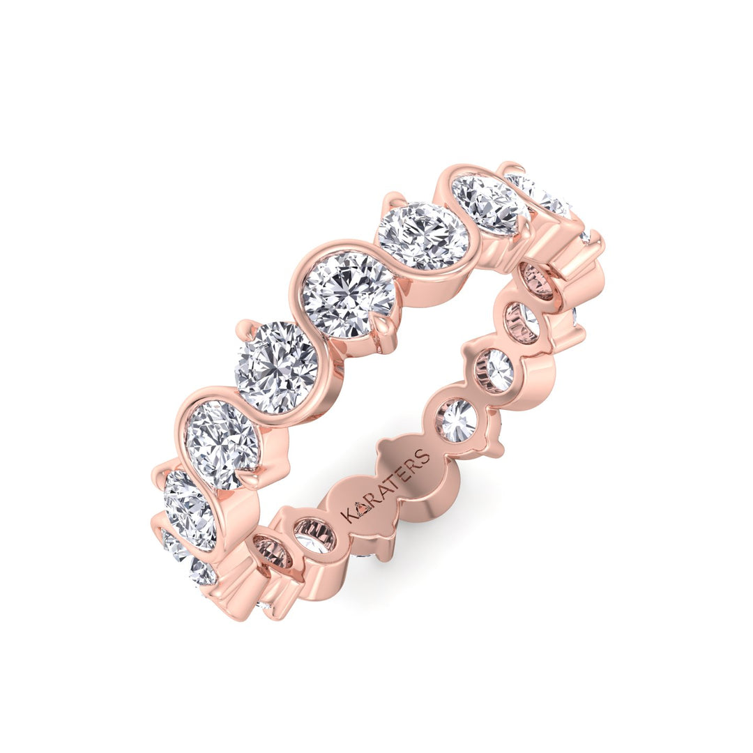 Round Shape Bezel Wave Lab Grown Diamond Eternity Band Rose Gold 18K