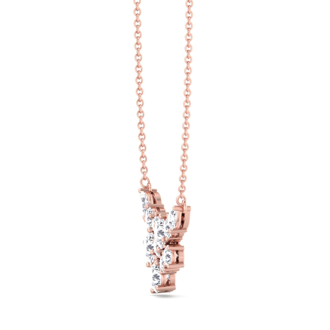 1.65CT Round Shape Cluster Natural Diamond Pendant Necklace Rose Gold