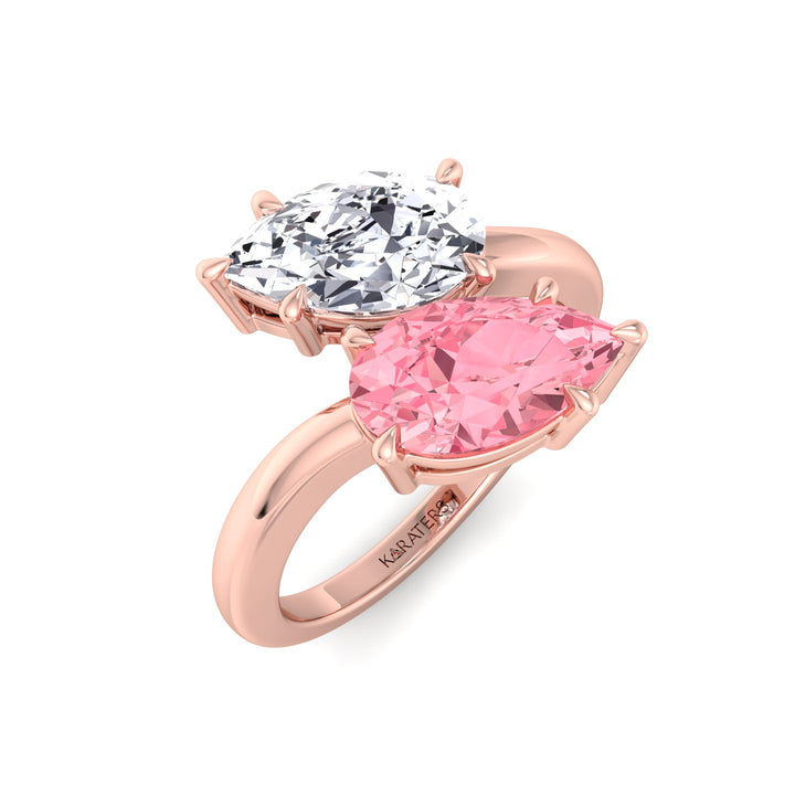 Pear Shape Bypass Ring in Fancy Pink Lab Grown Diamond Rose Gold 18K