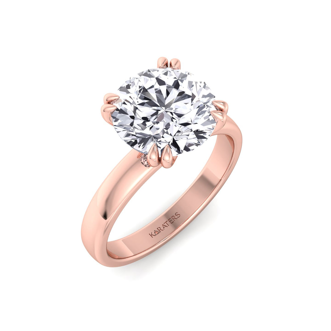 Double Prong Round Shape Lab Grown Diamond Solitaire Engagement Ring with Thick Band Rose Gold 14K