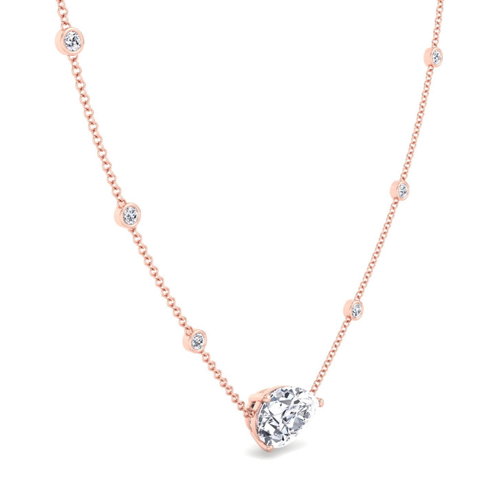 Diamond by The Yard Necklace with Pear Shape Center Stone Rose Gold 14K