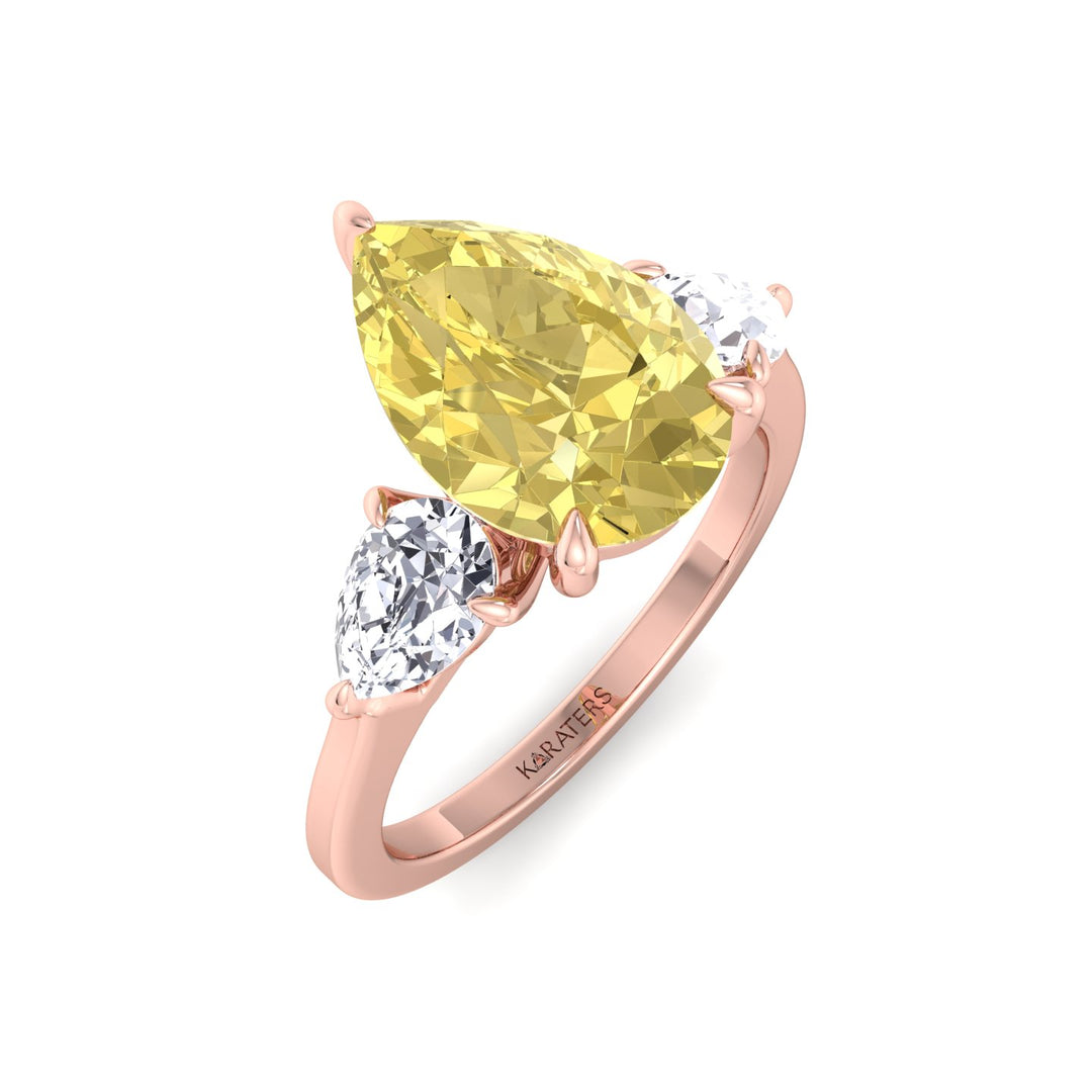 Fancy Yellow Pear Shape Lab Grown Diamond Engagement Ring with Pear Sidestones Rose Gold 18K